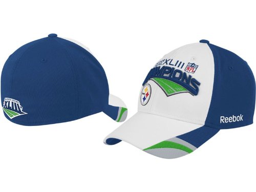 Pittsburgh Steelers 2009 NFL Superbowl Champions Stretch-Fit Cap by Reebok (Blue-White)(Size=MIS)