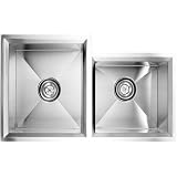 Fluid UDR3218S Point Kitchen Sink Undermount Double Bowl Square Corner