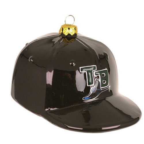 Pack of 2 MLB Tampa Bay Rays Glass Hat Christmas Ornaments