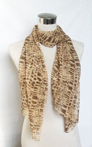 Georgette Brown Ainmal Design - Silk Long Scarf 16 x 64