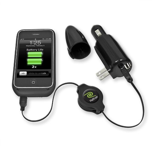Emerge Technologies Retractable iPhone Battery Case Charger and Sync - Black