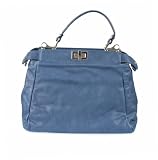Petit sac &agrave; main femme en cuir lisse et souple coloris bleu avec bandouli&egrave;re additionnelle
