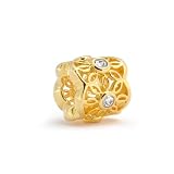 Bling Jewelry .925 Sterling Gold Vermeil Filigree CZ Flower Bead Pandora Compatible