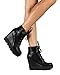 Women Leatherette Lace Up Lug Sole Wedge Combat Bootie CH39 - Black Leatherette