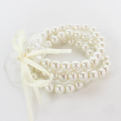 Pearl Bead Corsage Wristlet in Ivory with Ribbon