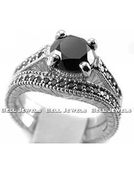 3.20ct Fancy-Black Diamond Engagement & Wedding Ring Band Set 14k White Gold... by Bell Jewels