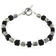 Handmade Black Agate & Silver Cube Bracelet
