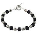 Handmade Black Agate & Silver Cube Bracelet