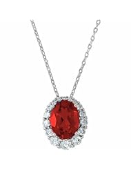 14K White Gold Oval Cut Chatham Created Ruby and Diamond Pendant -- LIFETIME WARRANTY