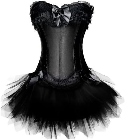 AliceCorset Women's Fashion Lace up Satin Padded Cup Corset with tutu Skirt