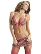 SeXy Animal Print Bra Top Garter Skirt g-String And Pink Thigh High Stockings 4 Piece Set