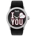 Dolce & Gabbana Women's Peek A Boo Collection White Crystal Black Leather Watch #DW0146