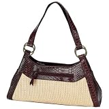 Tan Woven Purse with Brown Croco Trim