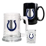 Indianapolis Colts NFL Glass Tankard Beer Mug / Ceramic Coffee Mug / Square Shot Glass 3-Piece Set -