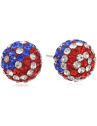 Sterling Silver Post American Flag Crystal Fireball Stud Earrings