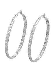 14 Karat White Gold 3x40-mm Diamond-cut Flat Hoop Earrings