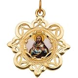 10K Yellow Gold Sacred Heart/Jesus Framed Enamel Pendant