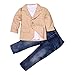 FEITONG 3pcs Kids Baby Boy's Gentleman Coat+Shirt+Jeans Pants Trousers Set (4T / 4Years)