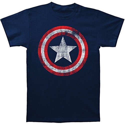Captain America Men's Distressed Shield Slim Fit T-shirt Navy