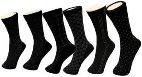 Comfortable Mens Black Cotton Blend Pattern Dress Socks-6pack
