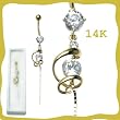 14k Gold Belly Ring Curved Design with Clear CZ - Sold Individually