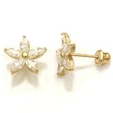 14K Cluster CZ Stud Earring for kids and teens