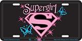 Supergirl Pink Shield with Stars & Butterflies Metal License Plate