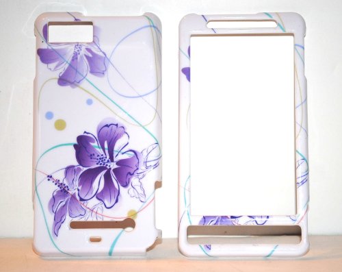 Elegant Purple Flower Design Snap on Hard Skin Shell Protector Faceplate Cover Case for Motorola Droid X Mb810 + Microfiber Pouch Bag + Case Opener