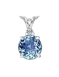 Original Star K (tm) Large 12mm Round Simulated Aquamarine Pendant in 925 Sterling Silver
