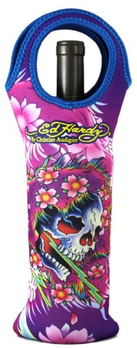Ed Hardy Neoprene Wine Beverage Tote Koozie Ghost