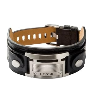 FOSSIL Herren Armband Edelstahl Leder schwarz 25 cm JF84816040