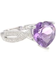 10k White Gold Amethyst and Diamond Ladies Heart Ring, Size 7