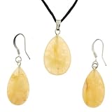 Yellow Serpentine Pear Shaped Pendant and Earrings Set - 15x22mm Pendant, 12x20mm Earrings - Adjustable Cord Necklace