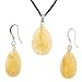 Yellow Serpentine Pear Shaped Pendant and Earrings Set - 15x22mm Pendant, 12x20mm Earrings - Adjustable Cord Necklace