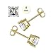 Crazy2Shop 14K Yellow Gold Princess Cut Stud Earring Set, Prong Setting, 1 Carat, 4mm Each