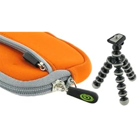 2n1 rooCASE Neoprene Sleeve Case (Orange) and Premium Tripod for Panasonic Lumix DMC-TS2 Digital Camera Orange