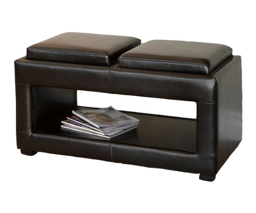 BEST Derby Leather Tray Ottoman, Brown