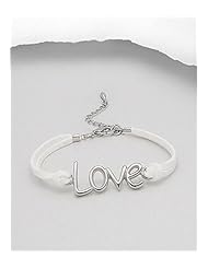 White Message Artificial Suede Leather Bracelet In White Base