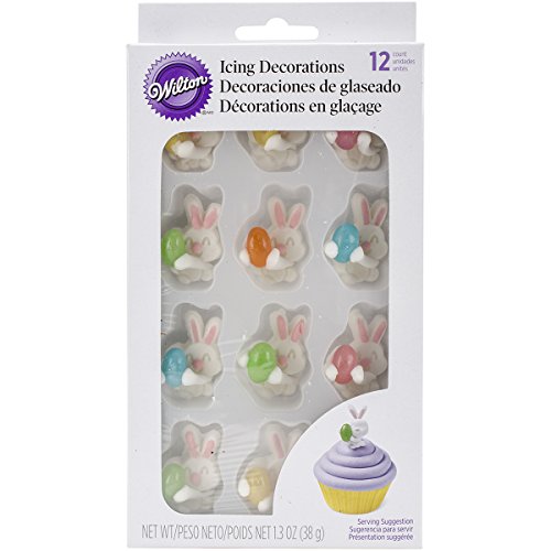 Wilton 710-6005 12 Count Bunny with Jelly Bean Icing Decorations, Assorted
