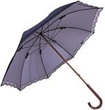 UV99％以上カット ・ 晴雨兼用傘 ・ シルバーコーティング レース 切り継ぎ 大判 木棒 手開き 長傘 ボー・ヤング