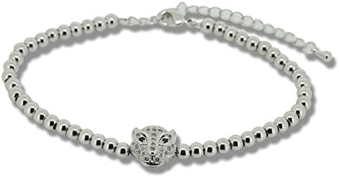 Leopard Head bracelet Men with Copper Zircon Charm Beads White Silver