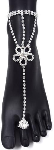 New Rhinestone Pattern Elegant Sexy Daisy Anklet with Toe Ring Slave Anklet Barefoot Sandal