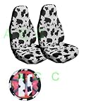 2010 F150 5 Piece Safari Animal Print Auto Interior Gift Set   2 Cow Front Bucket Seat Covers, 1 Cow Steering Wheel Cover, and 2 Cow Shoulder Harness Pressure Relief Cover