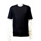 Versace - Versace Classic Black on Black Graphic Square Tee With Contrast Striped Pattern