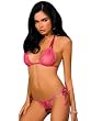 Sexy Pink Sheer Lace Tie Up Bra with Matching Thong 2 Piece Set