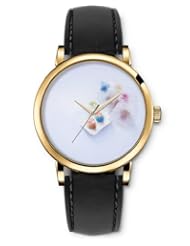 SPRAWL Aanalog Fashion Series Gold Ladies Watches of Genuine Black Leather Strap,Unique Wrist Watch for Women Girls Designed with Desserts color