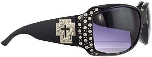 (B43-2)Cross Concho Western Bling Sunglasess-7661BX (Black)