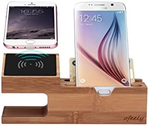 AIDEFU Wireless Charging Station,Bamboo Wood Wireless Charging Stand with 5 Ports USB Charging Mount Holder for iPhone 5 5S 6 6S Plus