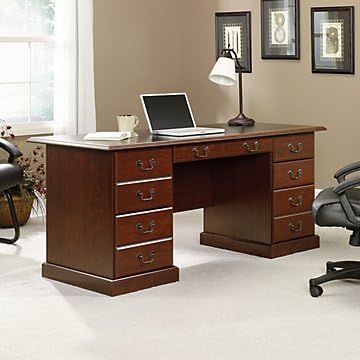 Heritage Hill Executive Desk with Inlay Top(Classic Cherry/Black Melamine Top Inlay)