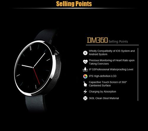 Cobblehome™ Heart Rate Monitoring IP53 Professional Waterproof Bluetooth Fitness Coach Tracker Round Smart Watch Compatible With all Bluetooth V3.0/V2.0 or IOS Apple iPhone IOS 4/4S/5/5C/5S/6/6 plus Android Samsung S6/S6 Edge/S4/S5/Note3/Note 4 HTC MI ZTE MEIZU Lenovo OPPO HUAWEI VIVO Black